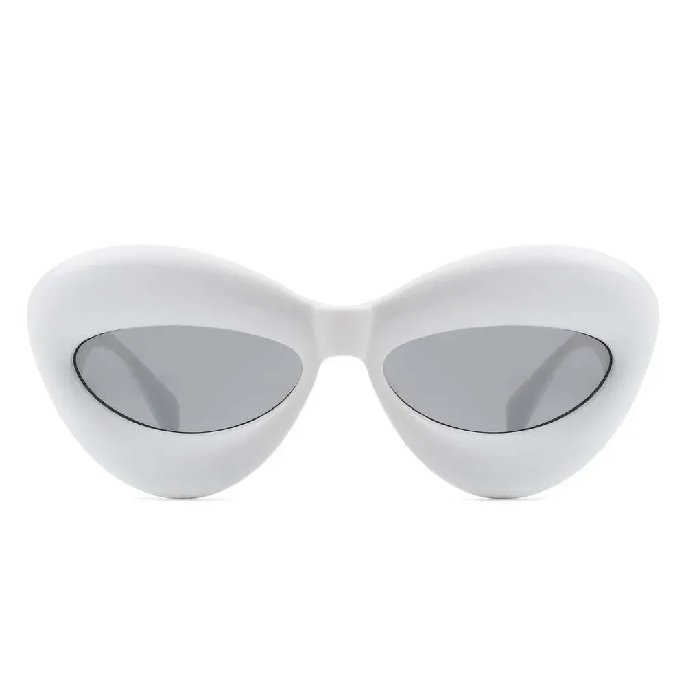 White Chunky Cat Eye Sunglasses Sculptural Balloon Frame